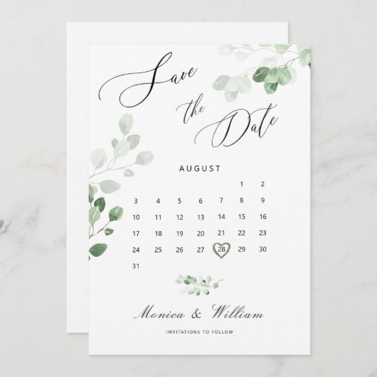 Botanische Greenery Wedding Save the Date Kaart (Voorkant / Achterkant)