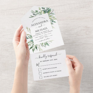 Botanische Greenery Wedding Spring Summer RSVP All In One Uitnodiging