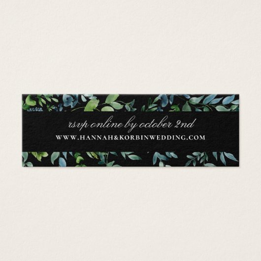Botanische Greenery Wedding Website Black RSVP Mini Visitekaartjes (Voorkant)