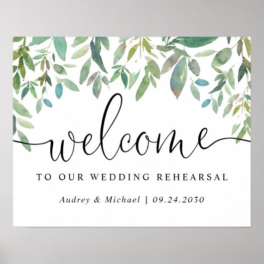 Botanische Greenery Welcome Wedding Rehearsal Poster (Voorkant)