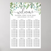 Botanische Greenery Welcome Wedding Seating Chart Poster (Voorkant)