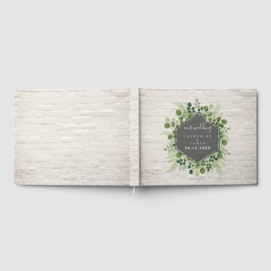 Botanische Greenery White Brick Wedding Gastenboek (Volledig)