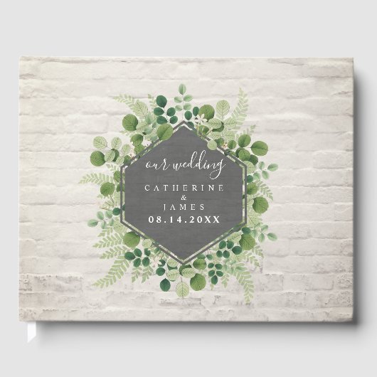 Botanische Greenery White Brick Wedding Gastenboek (Voorkant)