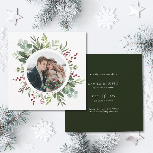 Botanische Greenery Winter Wedding Square Save The Date