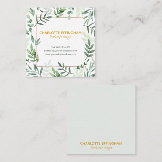 Botanische grens|Goudgroen| vierkant Visitekaartje (Voorkant / Achterkant)