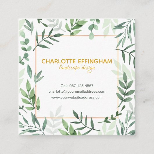 Botanische grens|Goudgroen| vierkant Visitekaartje (Voorkant)