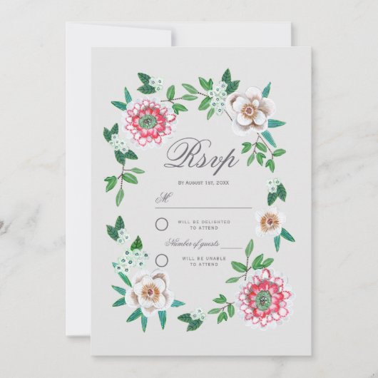 Botanische grijs en groene Floral | Rsvp Save The Date (Voorkant)