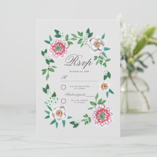 Botanische grijs en groene Floral | Rsvp Save The Date (Staand voorkant)