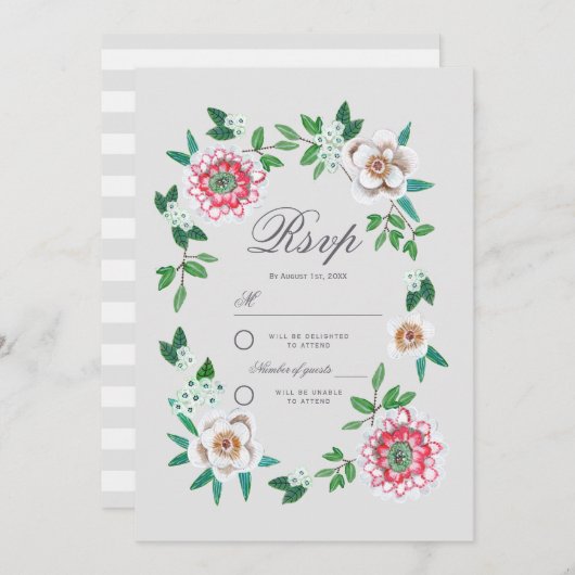 Botanische grijs en groene Floral | Rsvp Save The Date (Voorkant / Achterkant)