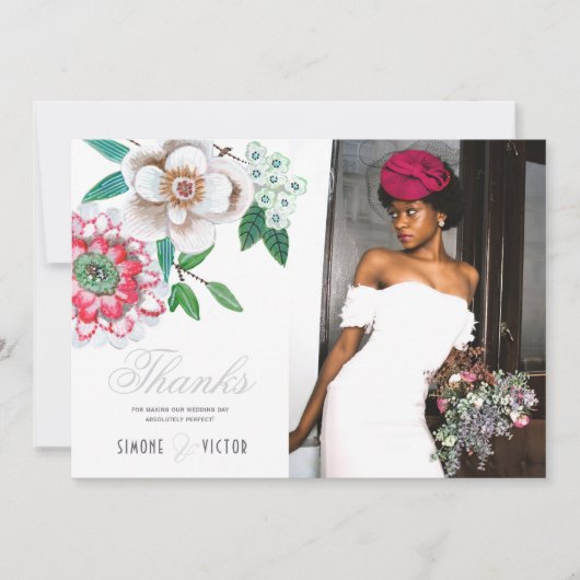 Botanische grijze roze groene Bedankt van Florence Save The Date (Voorkant)