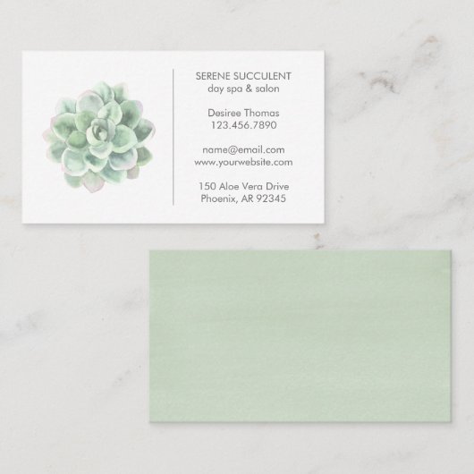Botanische grijze Waterverf Succulent Day Spa Visitekaartje (Voorkant / Achterkant)