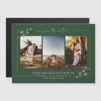 Botanische groen | 3 Foto Wedding Save the Date Magnetische Uitnodiging