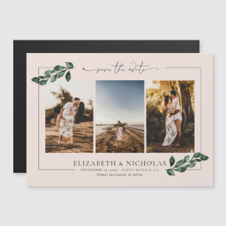Botanische groen | 3 Foto Wedding Save the Date Magnetische Uitnodiging