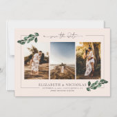 Botanische groen | 3 Foto Wedding Save the Date Magnetische Uitnodiging (Voorkant)