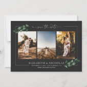 Botanische groen | 3 Foto Wedding Save the Date Magnetische Uitnodiging (Voorkant)