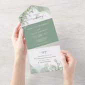 Botanische groen Agate Eucalyptus Wedding All In One Uitnodiging (Afscheurbaar)
