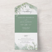 Botanische groen Agate Eucalyptus Wedding All In One Uitnodiging (Binnen)