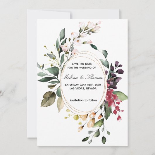 Botanische groen bespaart de datum van de bruiloft kaart (Voorkant)