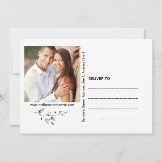 Botanische groen bespaart de datum van de bruiloft kaart (Achterkant)