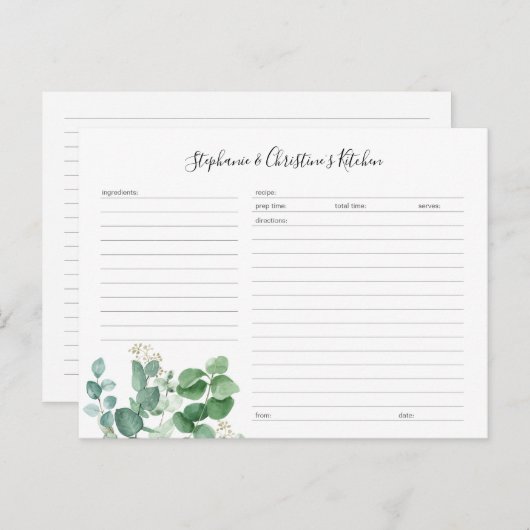 Botanische groen bewerkbare recept Kaart sjabloon (Voorkant / Achterkant)