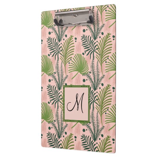 Botanische groen bladeren monogram roze koraal klembord (Links)