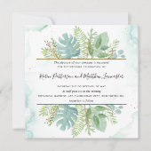 Botanische groen, blauwe groene Waterverf bruiloft Kaart (Voorkant)