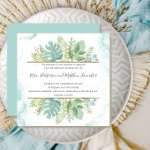 Botanische groen, blauwe groene Waterverf bruiloft Kaart