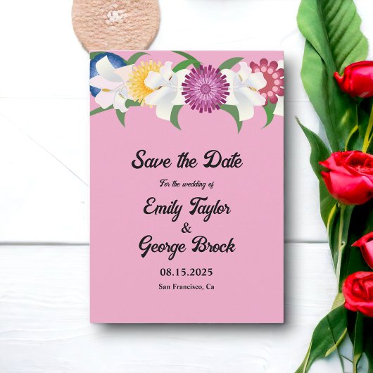 Botanische groen blush roze rozen Florale bruiloft Save The Date