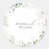 Botanische groen- en gouden bruiloft-envelop ronde sticker (Voorkant)