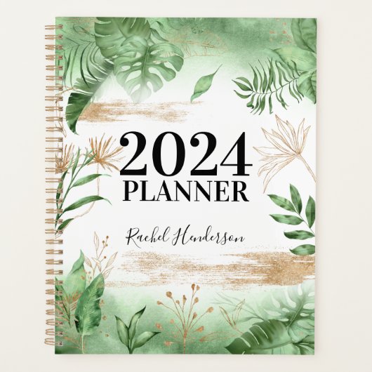 Botanische groen en gouden speciaal aangepast planner (Voorkant)