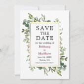 Botanische groen Eucalyptus Burgundy Foto Save The Date (Voorkant)