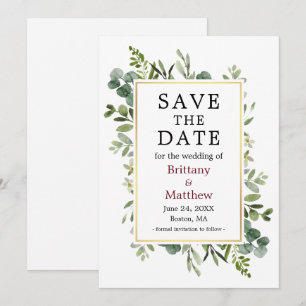 Botanische groen Eucalyptus Burgundy Save The Date