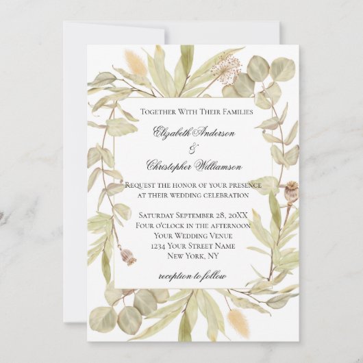 Botanische groen Eucalyptus Elegant Wedding Kaart (Voorkant)
