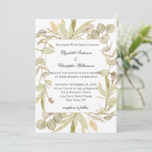 Botanische groen Eucalyptus Elegant Wedding Kaart (Staand voorkant)