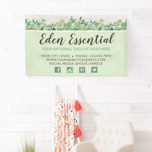 Botanische groen Eucalyptus & Rustige houtsoorten Spandoek (Insitu)