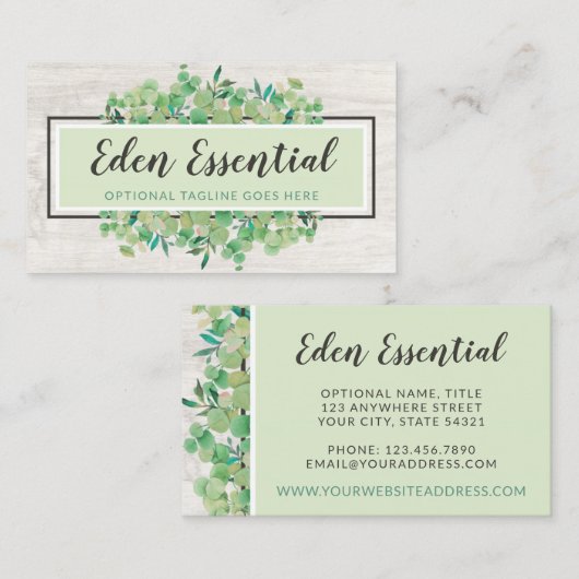 Botanische groen Eucalyptus & Rustige houtsoorten Visitekaartje (Voorkant / Achterkant)