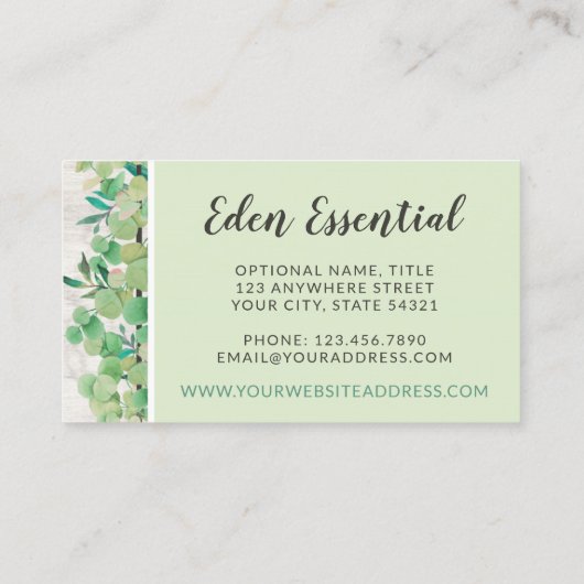 Botanische groen Eucalyptus & Rustige houtsoorten Visitekaartje (Achterkant)