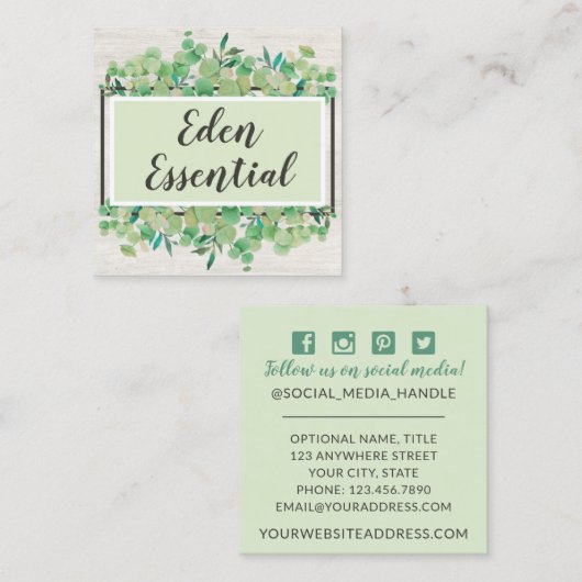 Botanische groen Eucalyptus Rustige sociale media Vierkante Visitekaartje (Voorkant / Achterkant)