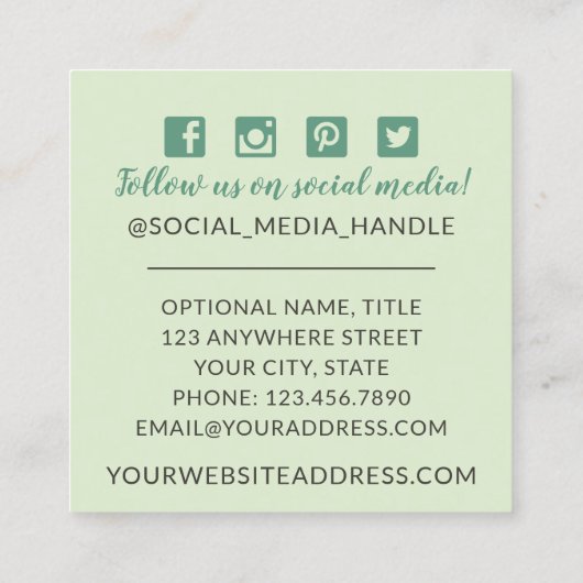 Botanische groen Eucalyptus Rustige sociale media Vierkante Visitekaartje (Achterkant)