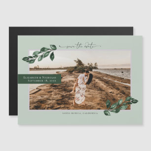 Botanische Groen Foto Huwelijk Save the Date Magnetische Uitnodiging