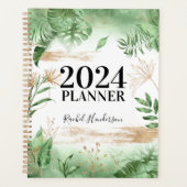 Botanische groen & gouden gepersonaliseerde jaarli planner (Voorkant)