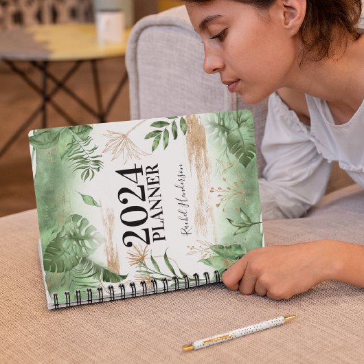 Botanische groen & gouden gepersonaliseerde jaarli planner