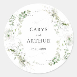 Botanische groen krans moderne bruiloft ronde sticker