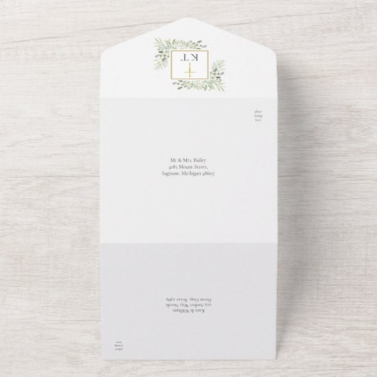 Botanische groen laat blaasjes all in one uitnodiging (Buitenkant)