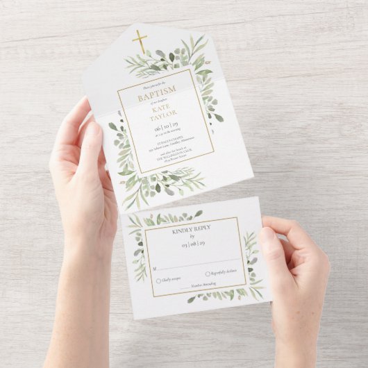 Botanische groen laat blaasjes all in one uitnodiging (Afscheurbaar)