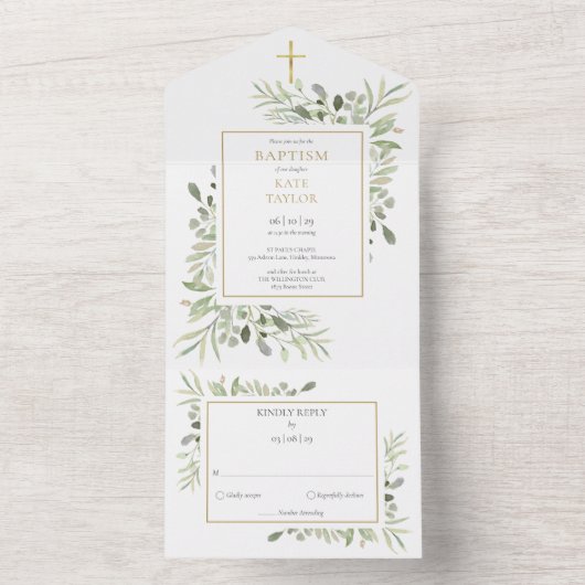 Botanische groen laat blaasjes all in one uitnodiging (Binnen)