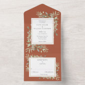 Botanische groen laat terracotta Wedding All In One Uitnodiging (Binnen)