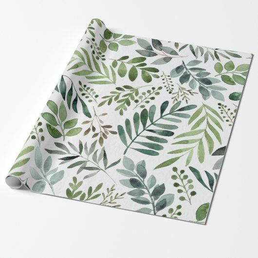 Botanische groen laat Waterverf over  Cadeaupapier (Uitgerold)