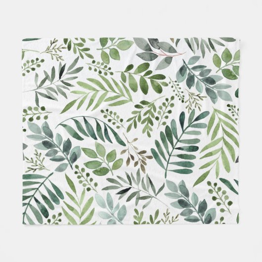Botanische groen laat Waterverf over Fleece Deken (Voorkant (Horizontaal))