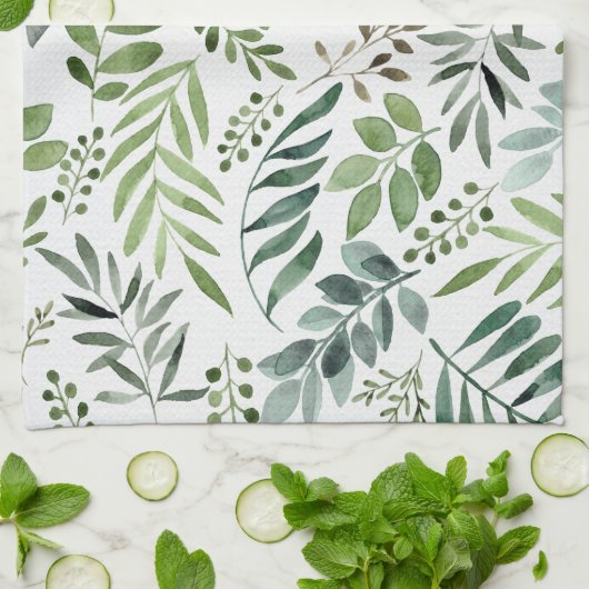 Botanische groen laat Waterverf over Theedoek (Gevouwen)